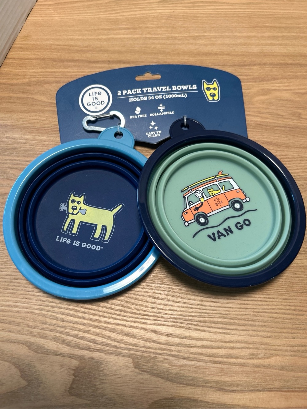 LIFE IS GOOD 2-Pack Collapsible Pet Travel Bowls (34 oz / 1000 mL) NEW